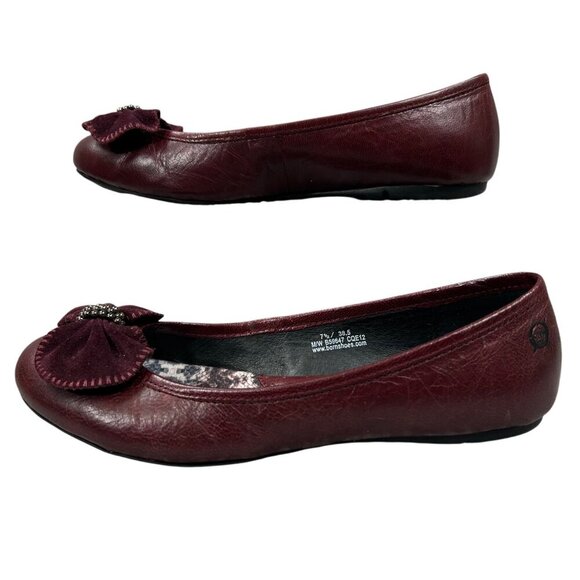 Born Burgundy Beaded Bow Leather Slip-On Ballet Flat Shoes Size 7.5 - Picture 2 of 10